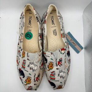 TOMS Belmont White Holiday Cats Christmas Slip On Shoes Festive Womens 8 NWT